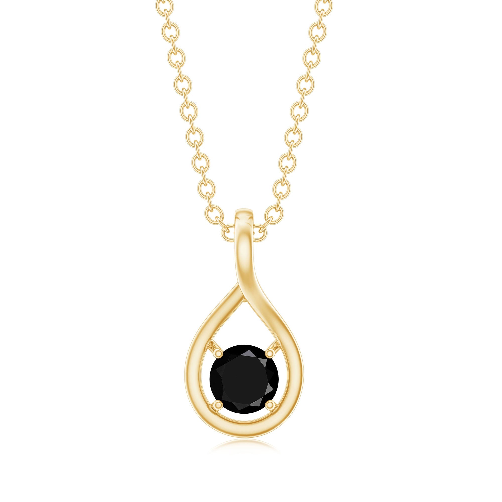 Certified 4MM Solitaire Black Onyx Teardrop Pendant With Chain