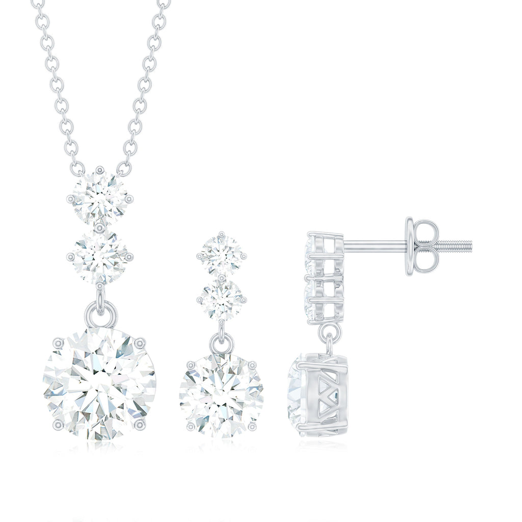 Moissanite 3 Stone Dangle Necklace and Earrings Set