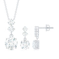 Moissanite 3 Stone Dangle Necklace and Earrings Set