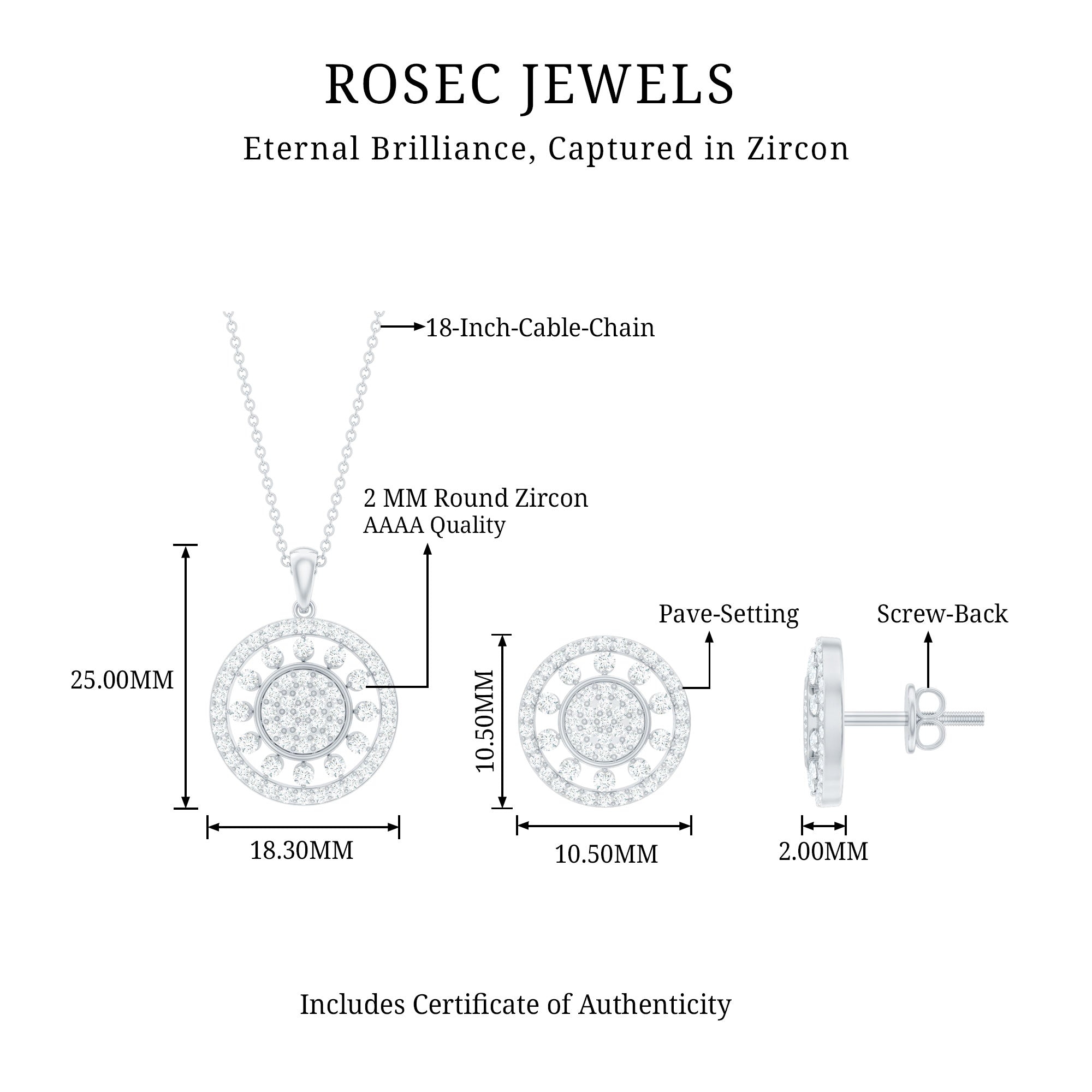 3 CT Classic Zircon Cluster Pendant and Earring Set