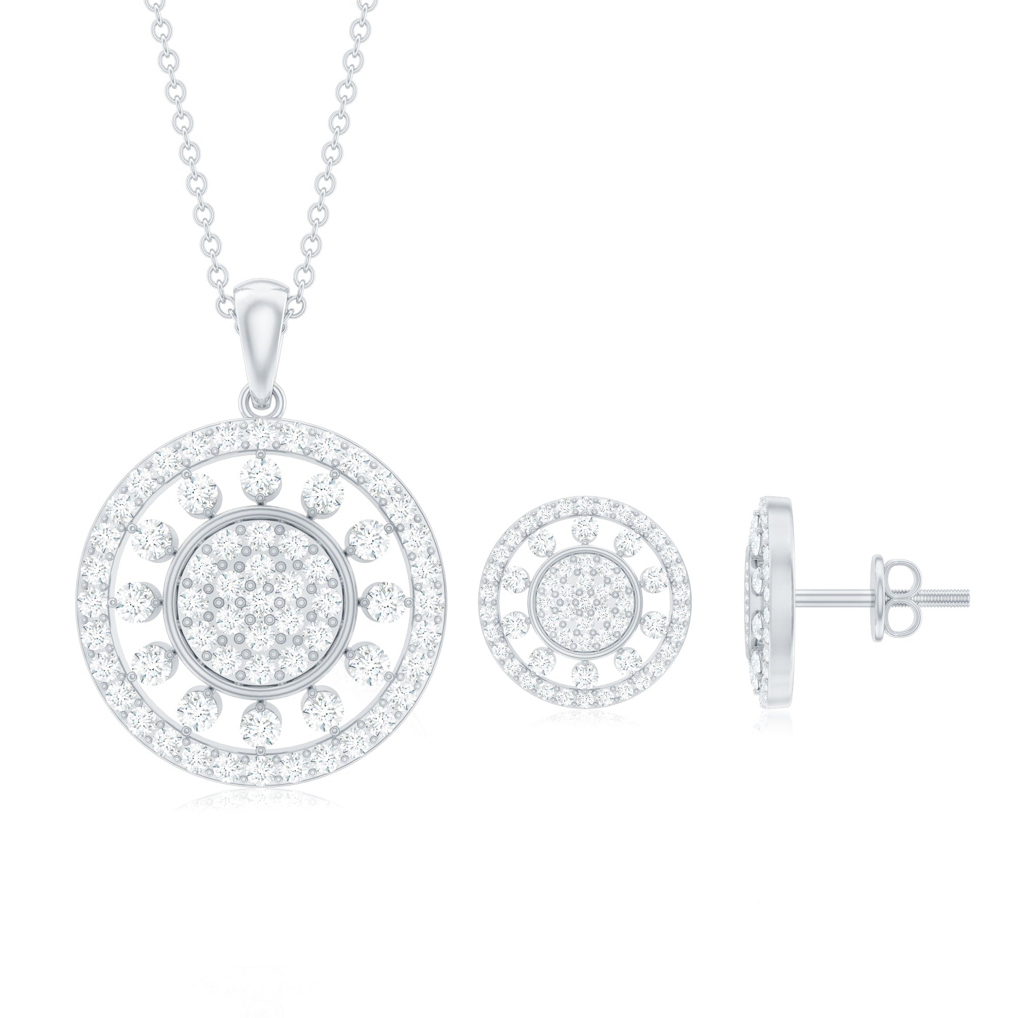 3 CT Classic Zircon Cluster Pendant and Earring Set