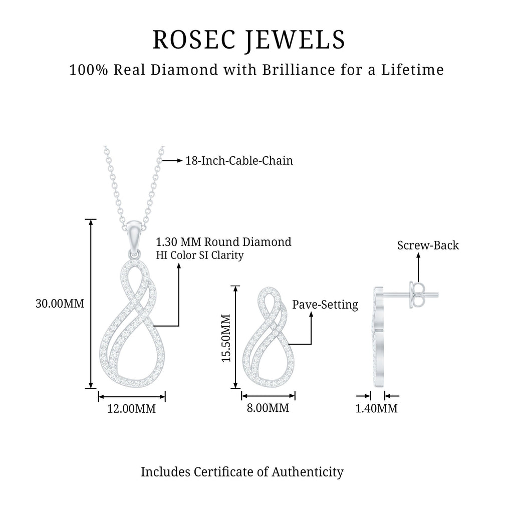 Diamond Infinity Necklace Earrings Set For Women