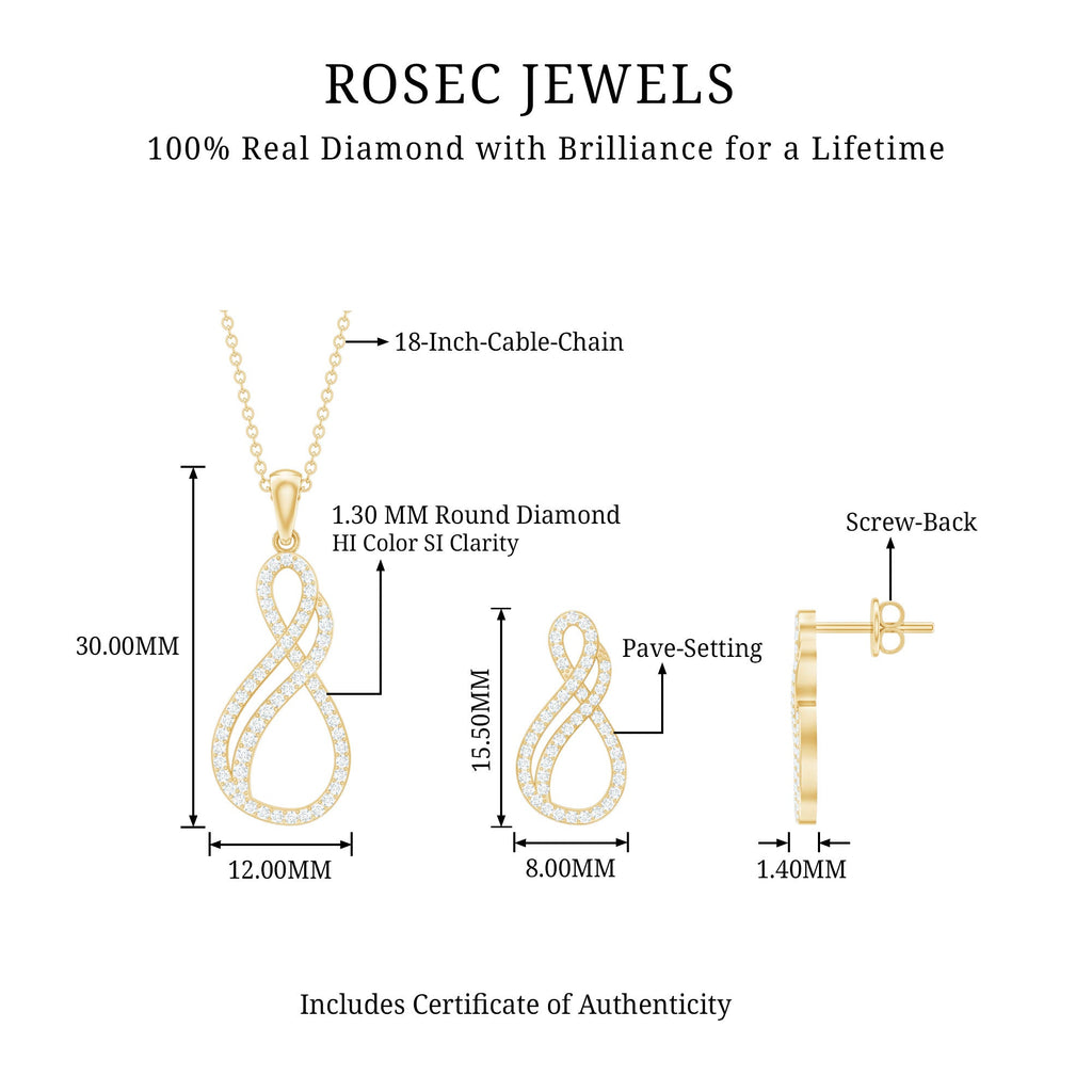Diamond Infinity Necklace Earrings Set For Women