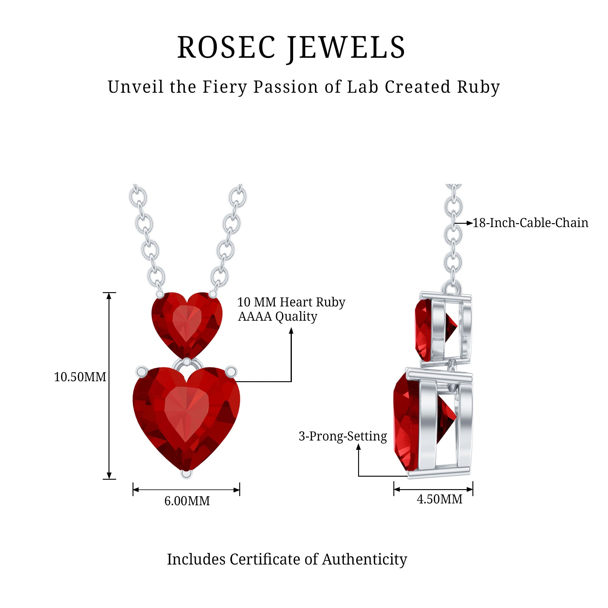 Lab Certified Ruby Double Heart Necklace for Women