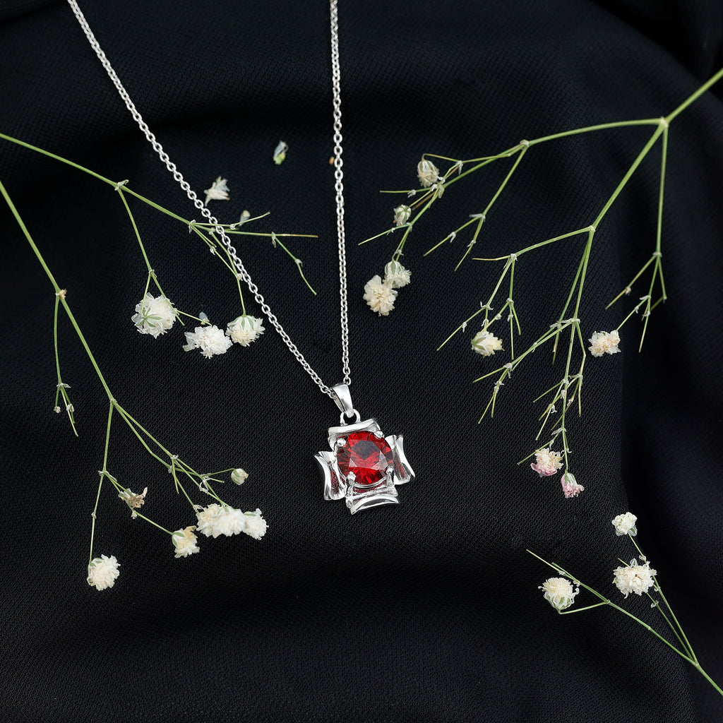Art Deco Inspired Lab Created Ruby Solitaire Necklace