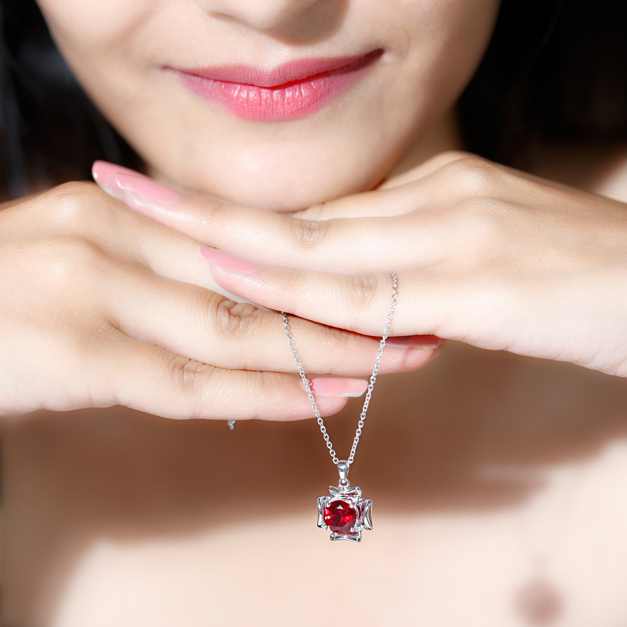 Art Deco Inspired Lab Created Ruby Solitaire Necklace