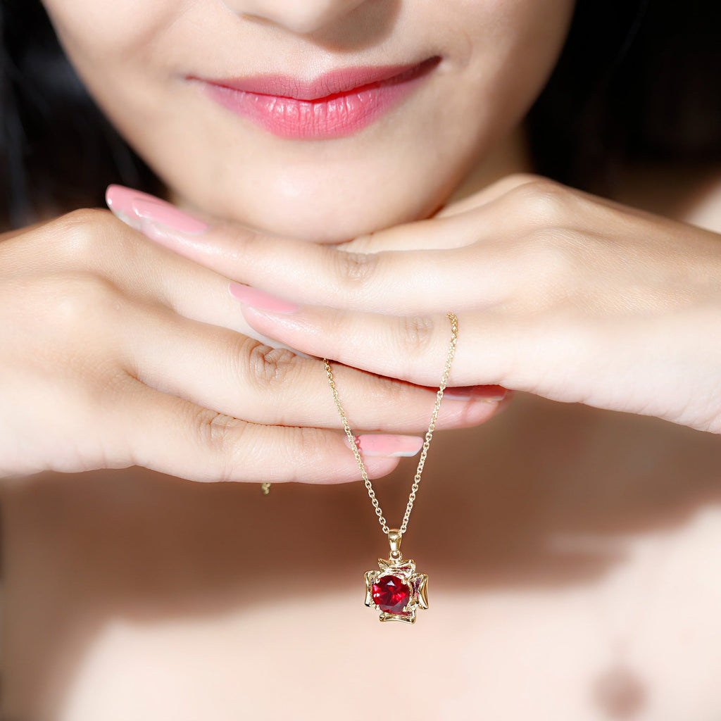Art Deco Inspired Lab Created Ruby Solitaire Necklace