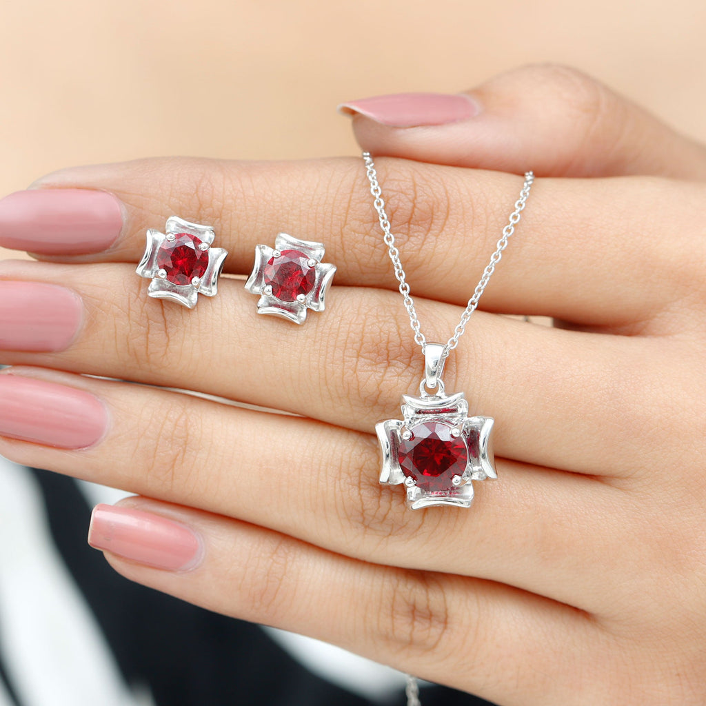 Lab Created Ruby Necklace and Earrings Set for Women