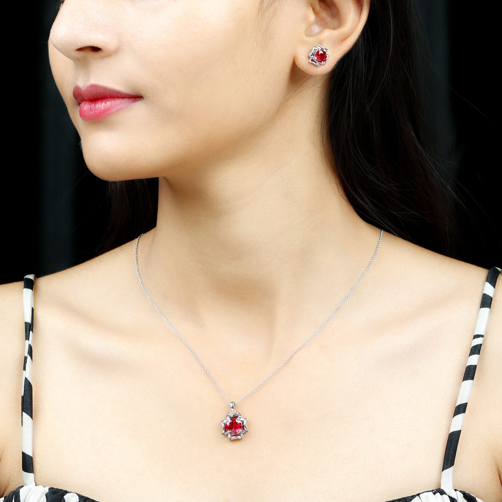 Lab Created Ruby Necklace and Earrings Set for Women