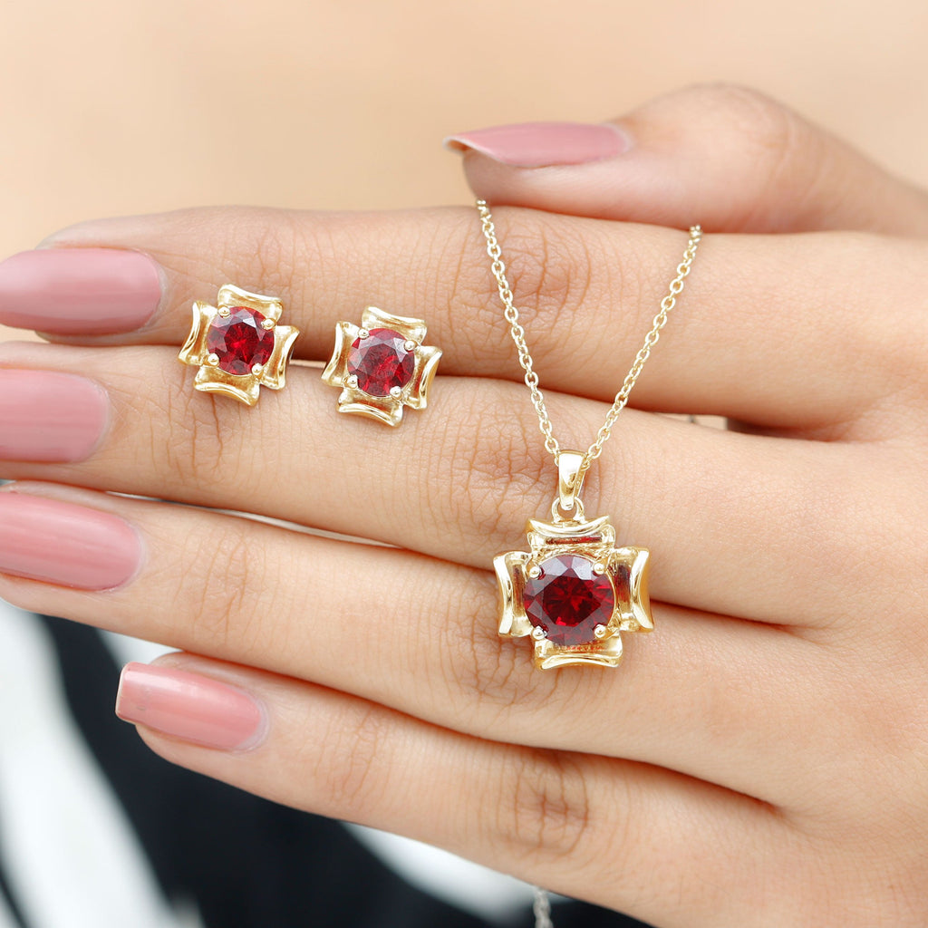Lab Created Ruby Necklace and Earrings Set for Women