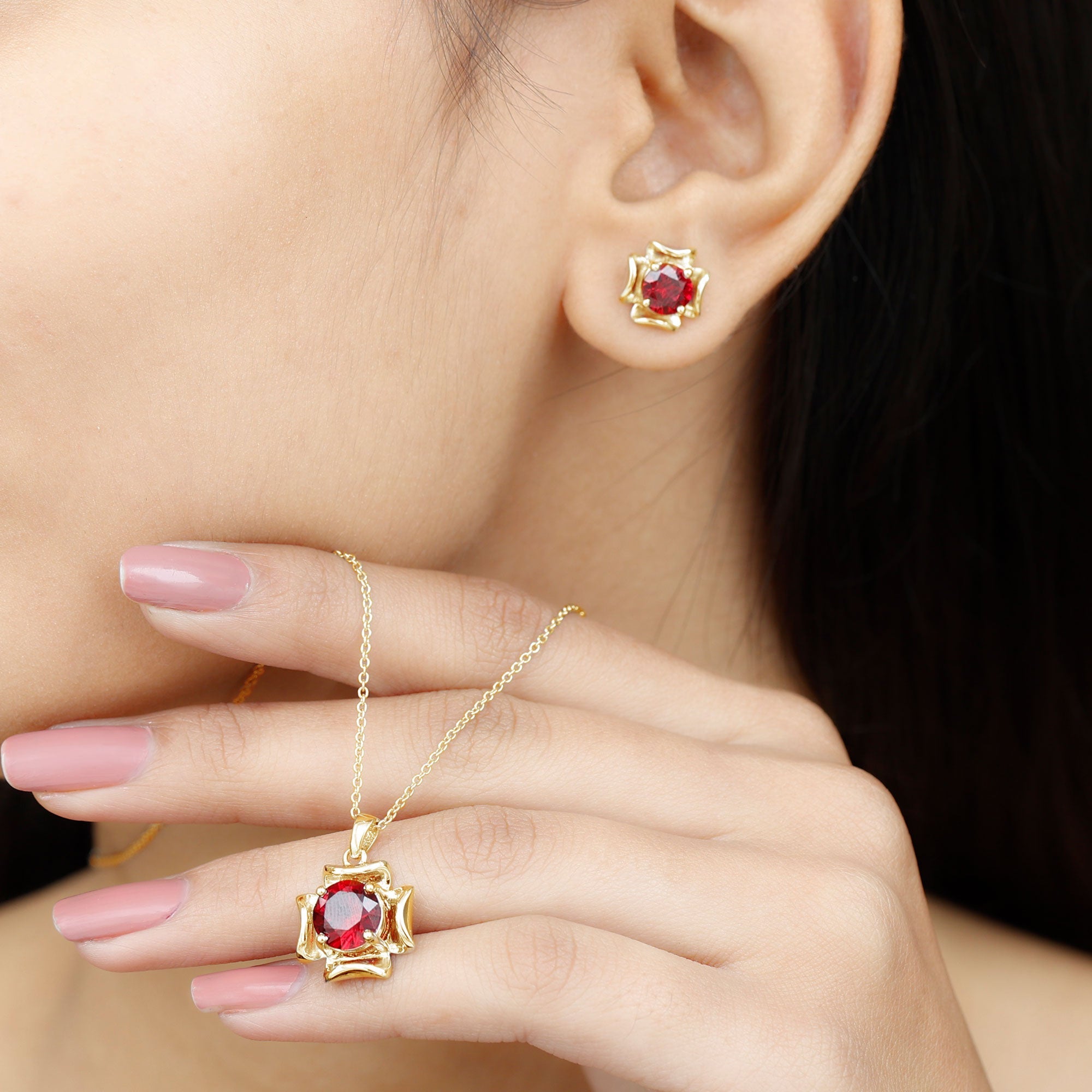 Lab Created Ruby Necklace and Earrings Set for Women
