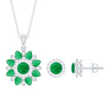 Certified Emerald and Moissanite Flower Jewelry Set