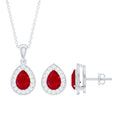 3.25 CT Pear Cut Ruby and Moissanite Pendant and Earring Set