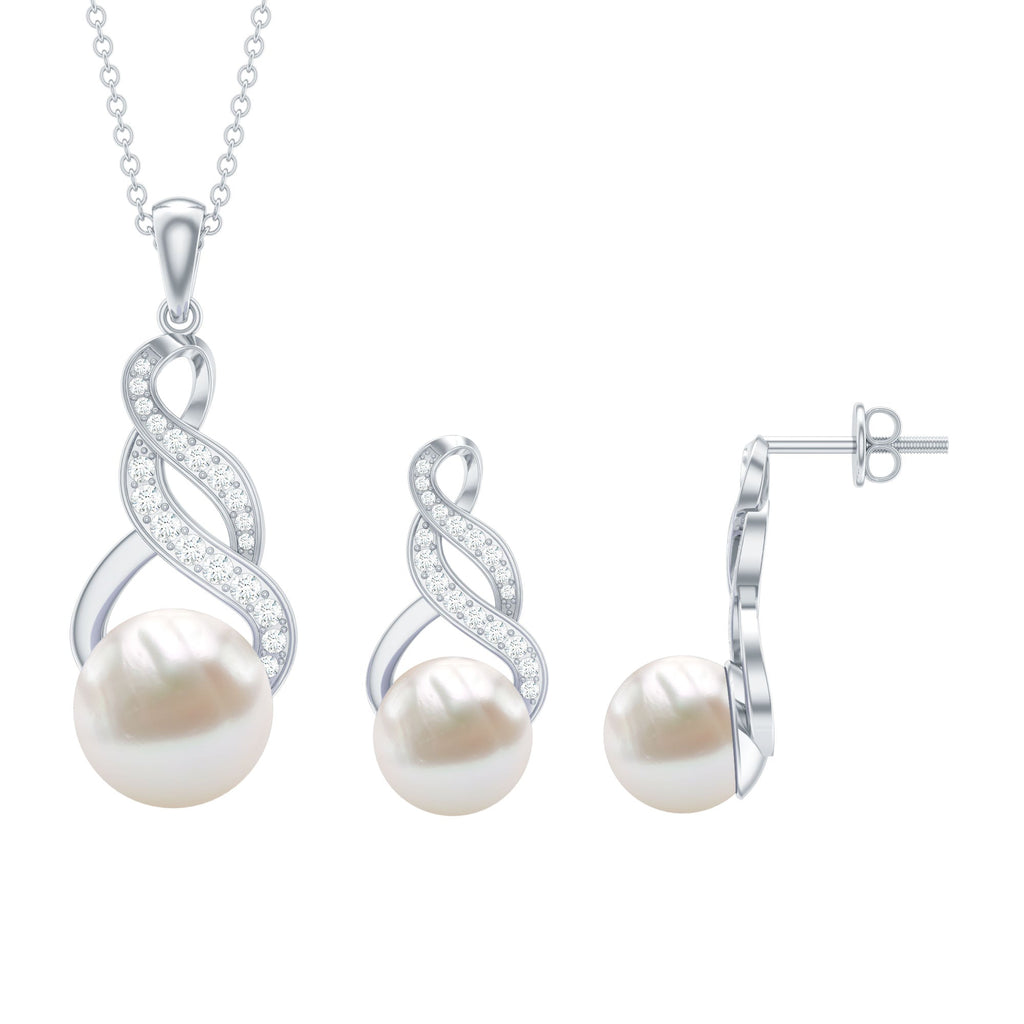 Freshwater Pearl Drop and Moissanite Bridal Jewelry Set