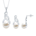Freshwater Pearl Drop and Moissanite Bridal Jewelry Set