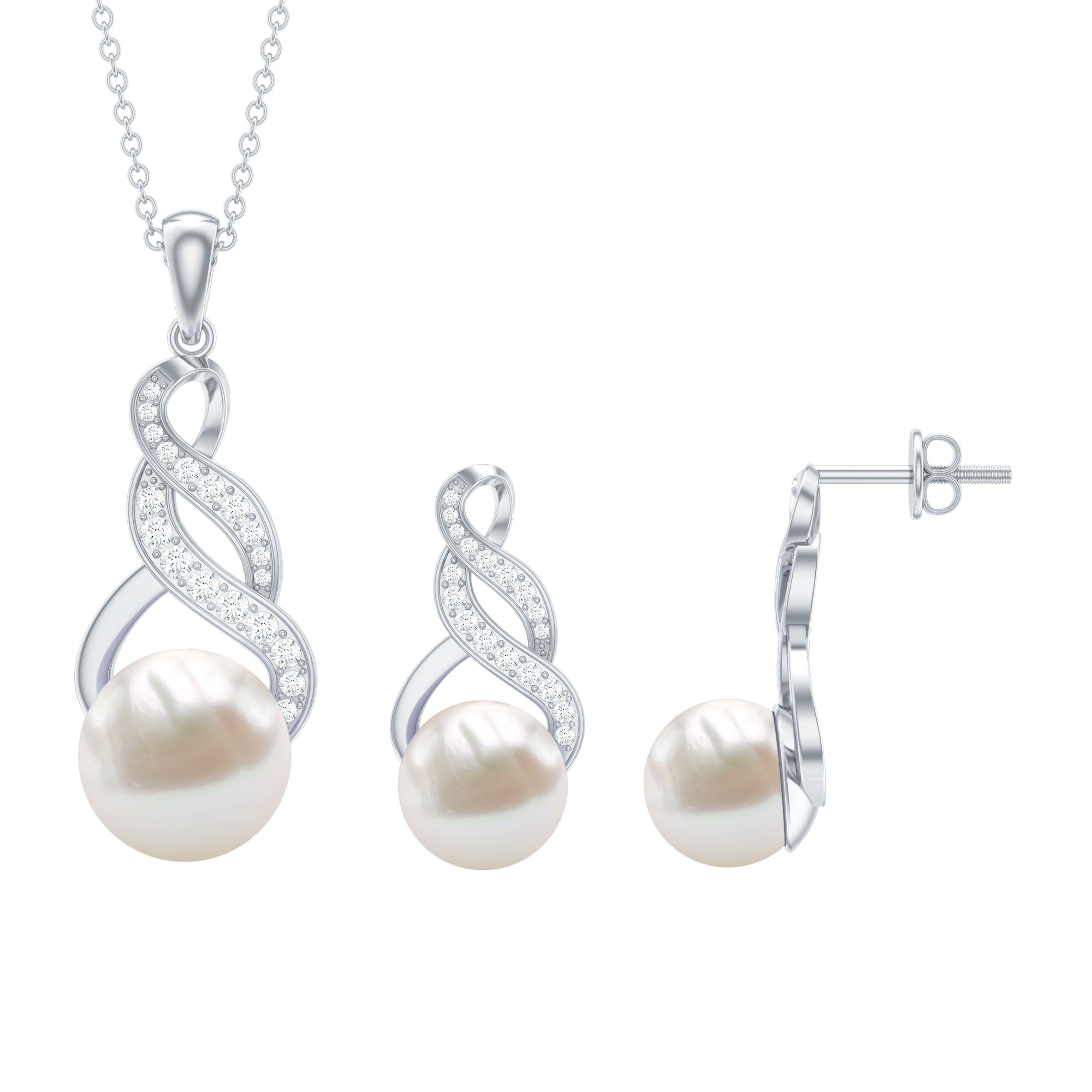 Freshwater Pearl Drop and Moissanite Bridal Jewelry Set