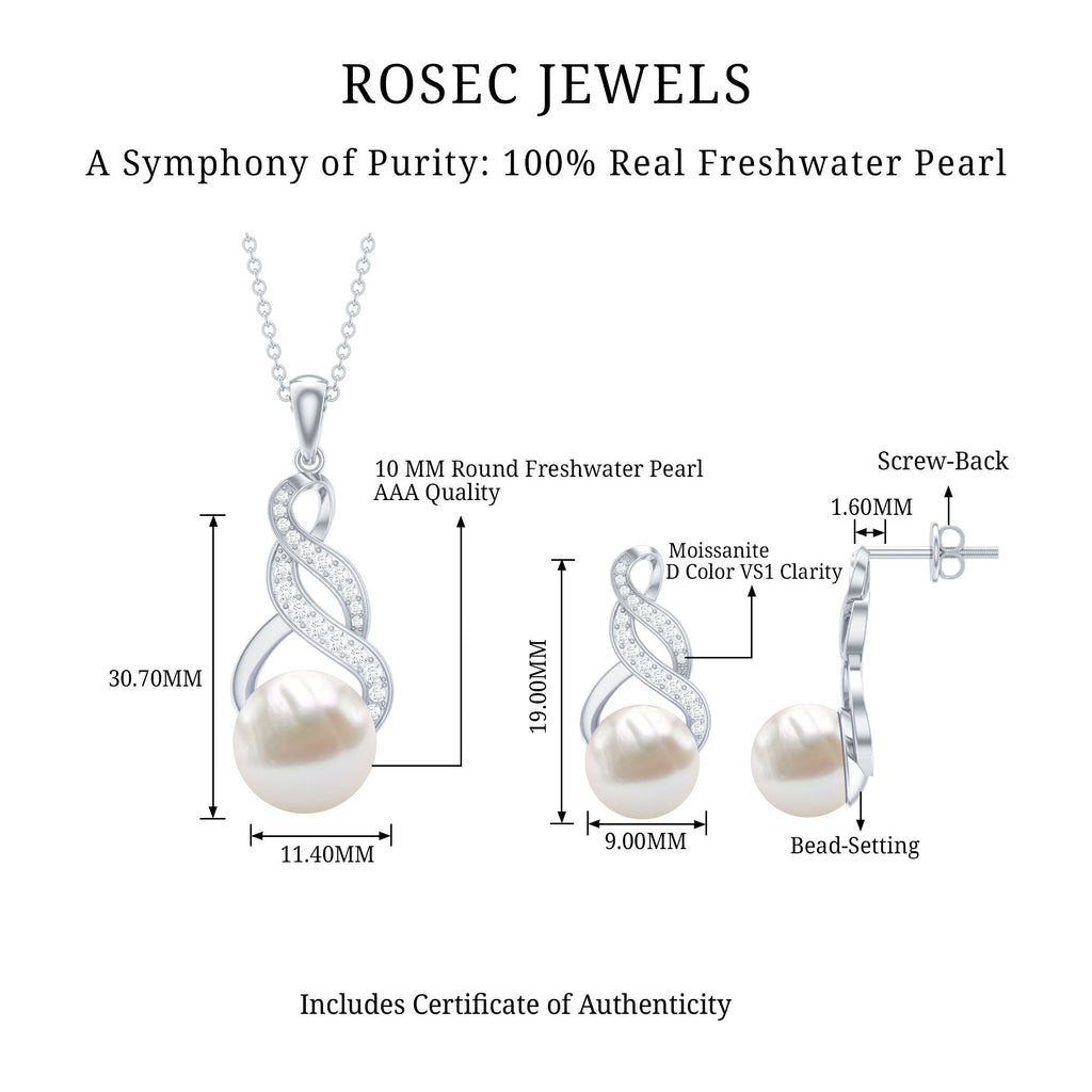Freshwater Pearl Drop and Moissanite Bridal Jewelry Set