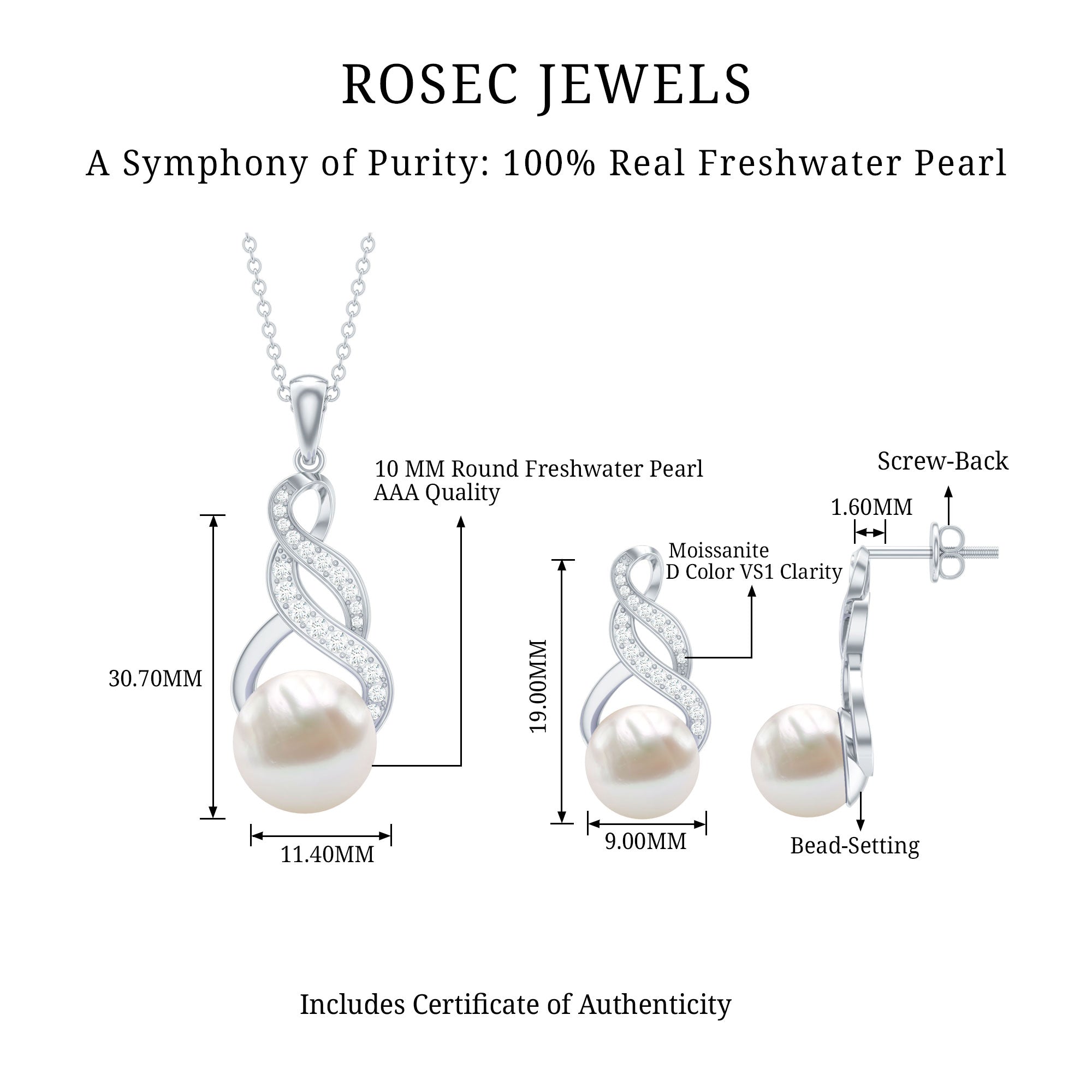 Freshwater Pearl Drop and Moissanite Bridal Jewelry Set