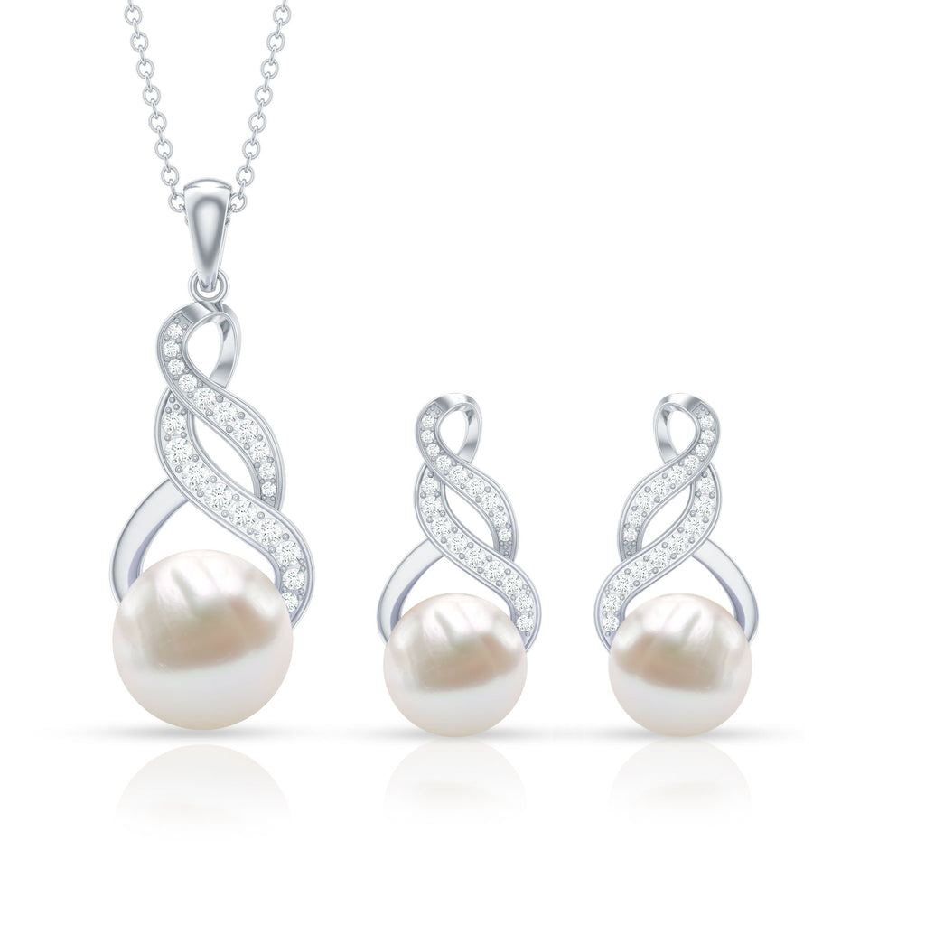 Freshwater Pearl Drop and Moissanite Bridal Jewelry Set