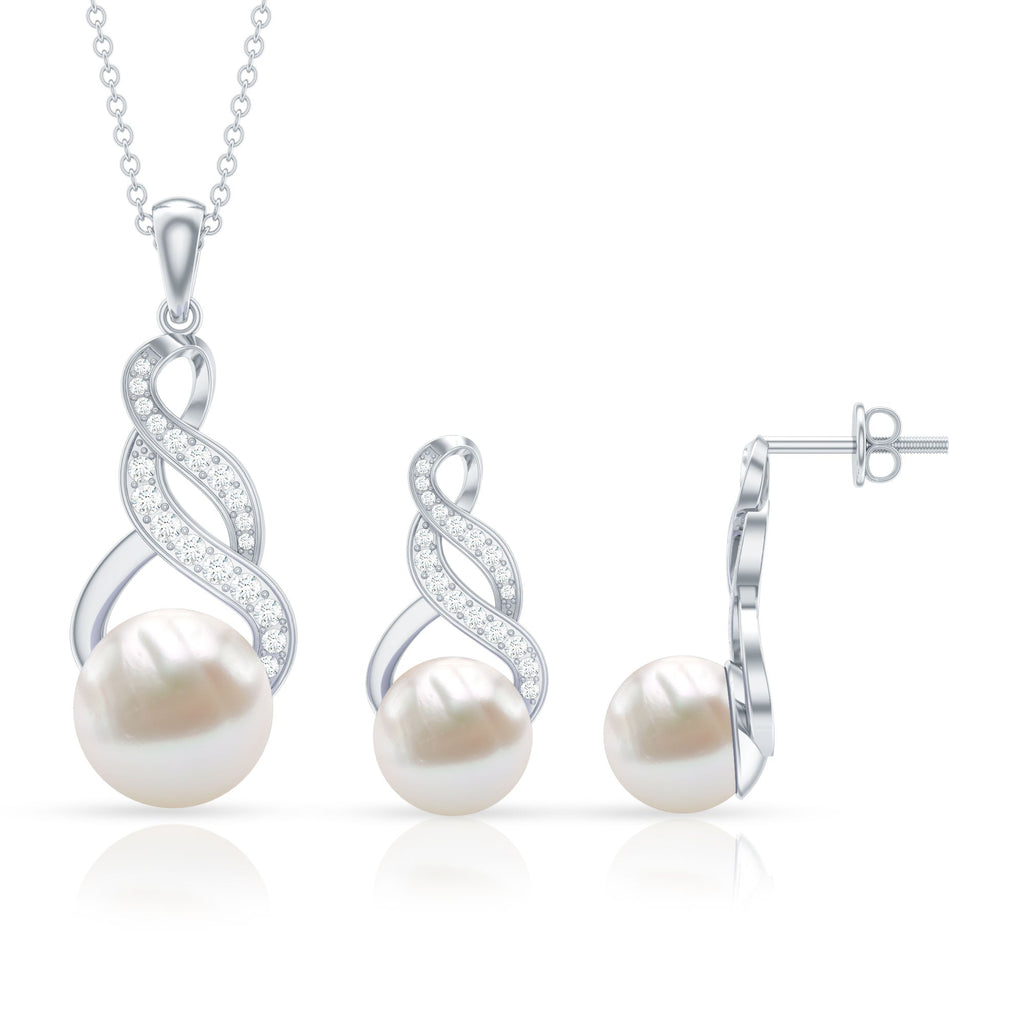 Freshwater Pearl Drop and Moissanite Bridal Jewelry Set