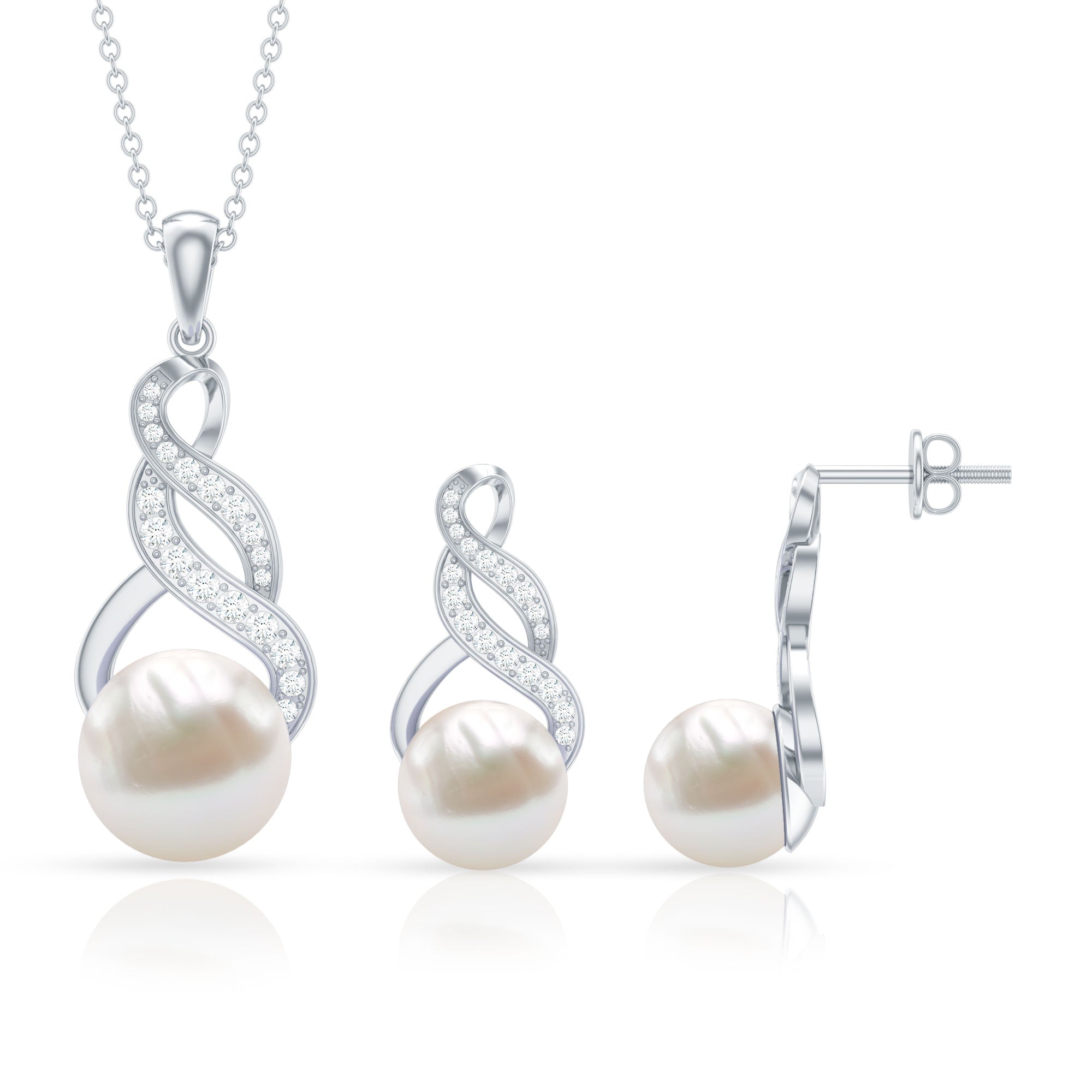Freshwater Pearl Drop and Moissanite Bridal Jewelry Set