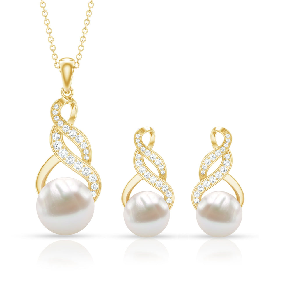 Freshwater Pearl Drop and Moissanite Bridal Jewelry Set