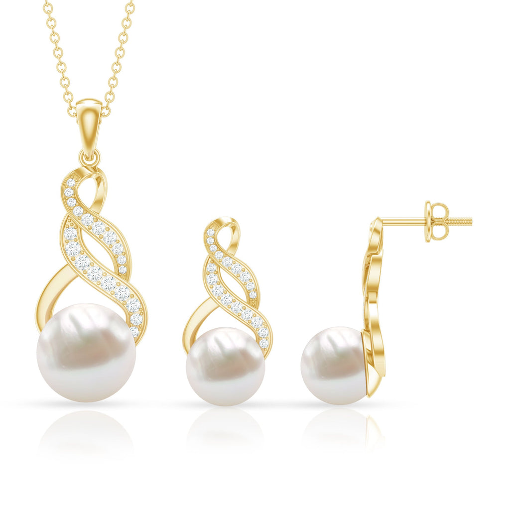 Freshwater Pearl Drop and Moissanite Bridal Jewelry Set