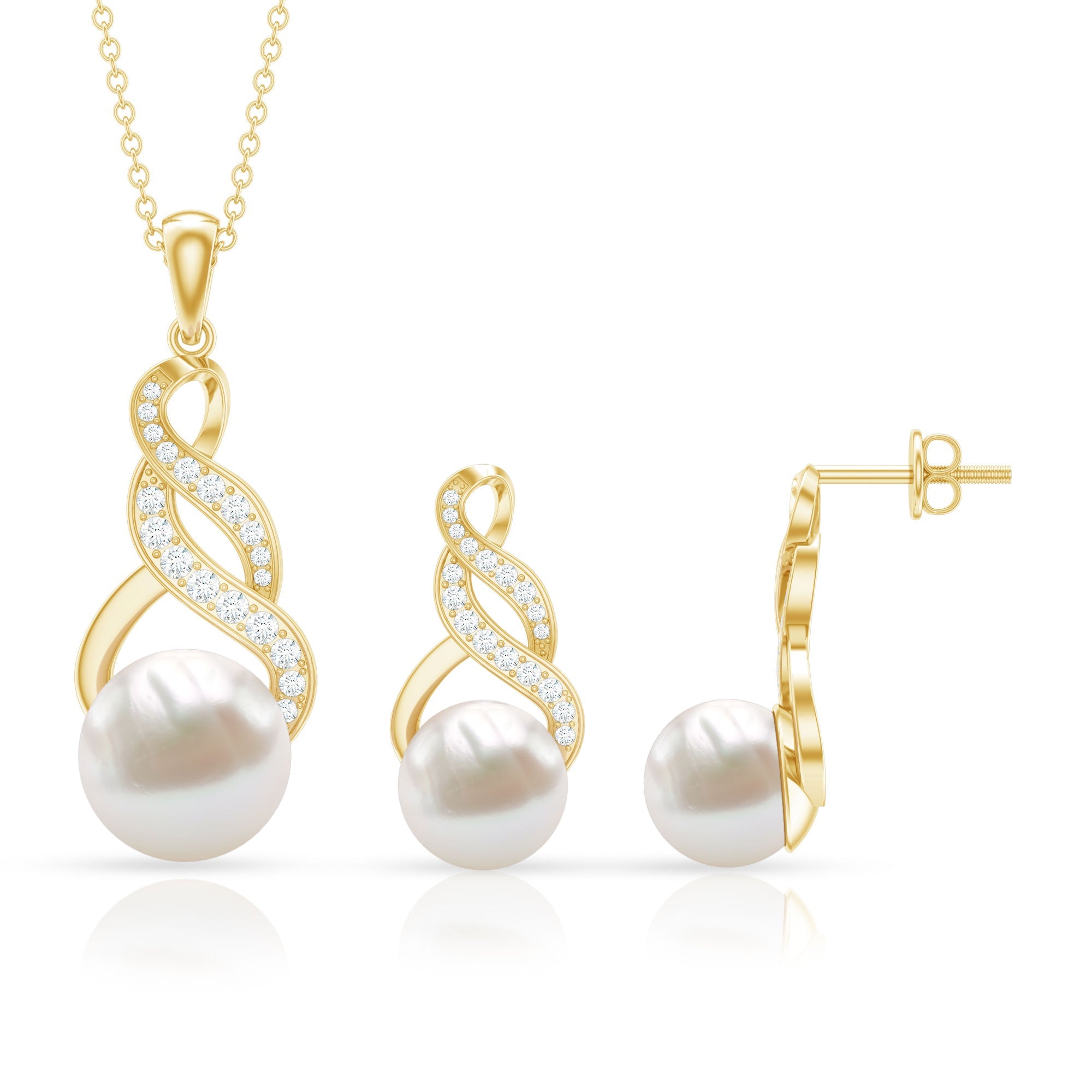 Freshwater Pearl Drop and Moissanite Bridal Jewelry Set