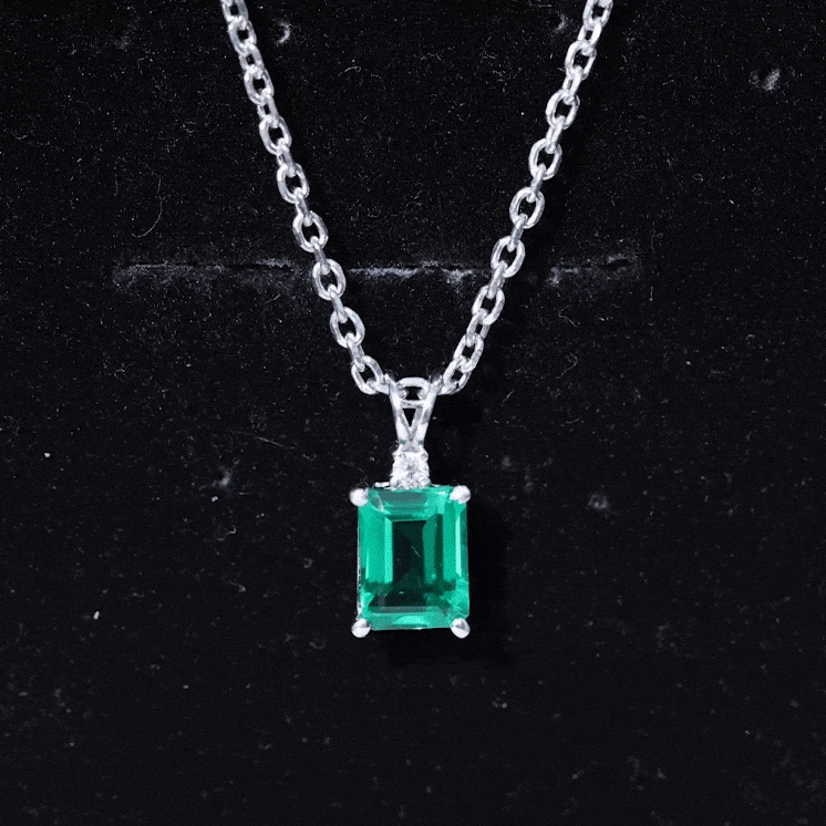 Octagon Cut Lab Created Emerald Solitaire Necklace with Chain