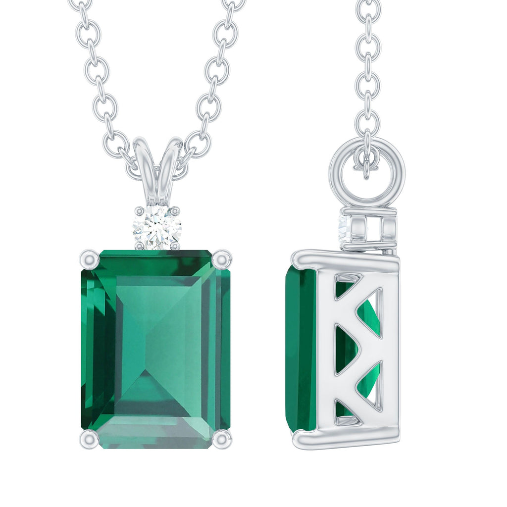 Octagon Cut Lab Created Emerald Solitaire Necklace with Chain