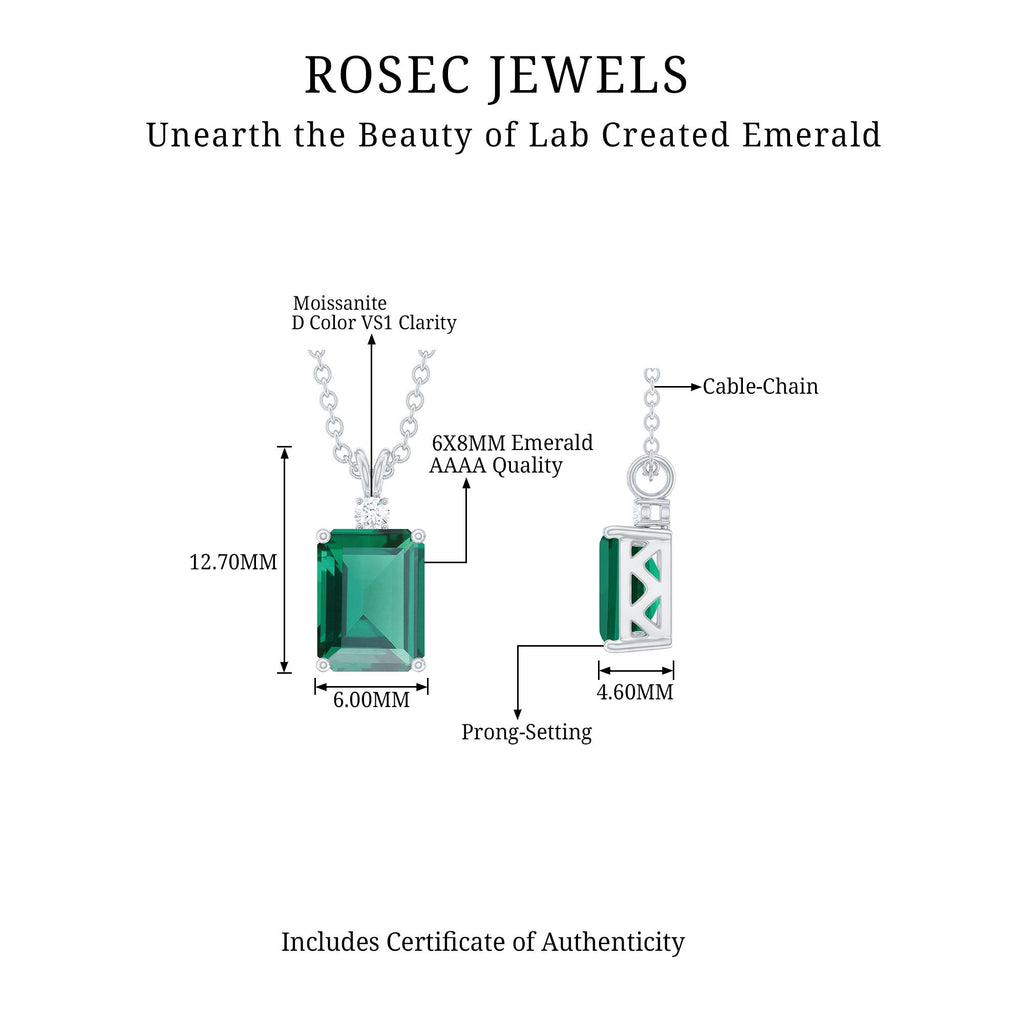 Octagon Cut Lab Created Emerald Solitaire Necklace with Chain