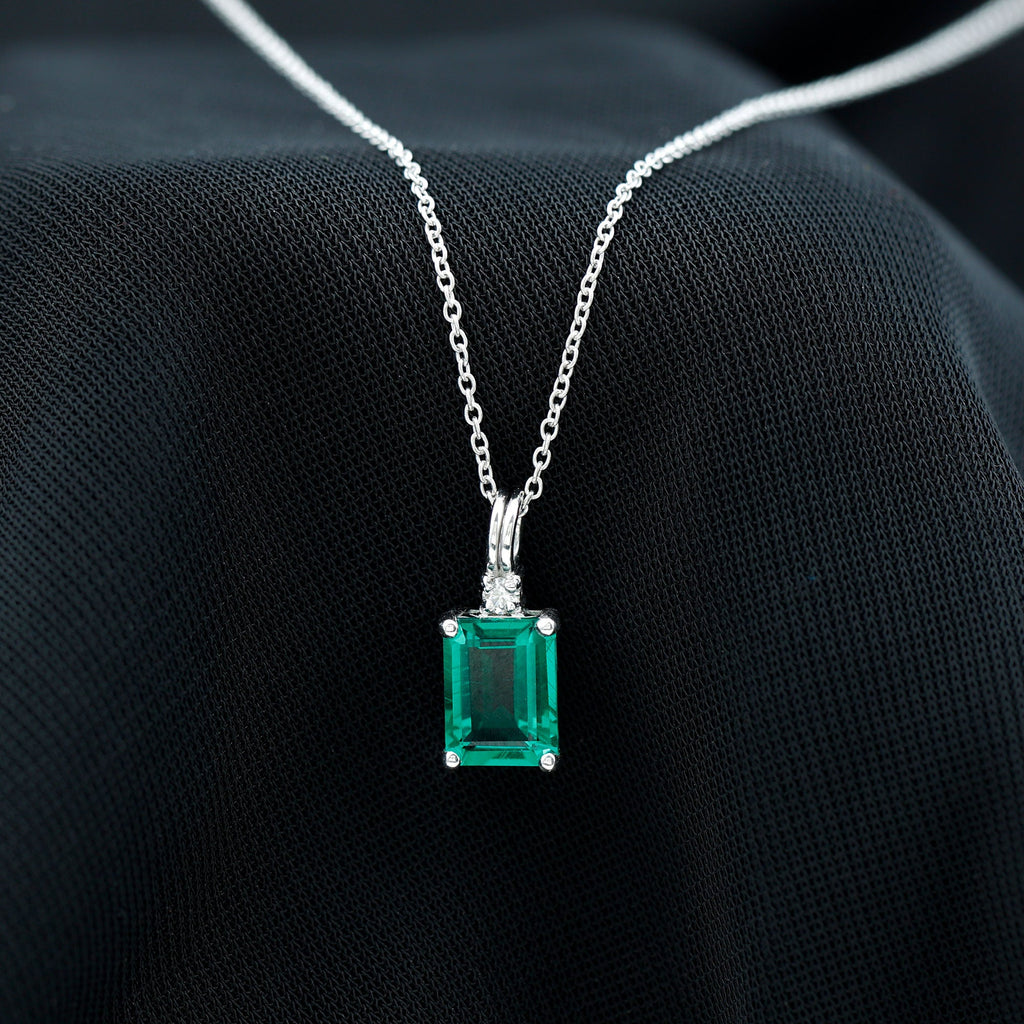 Octagon Cut Lab Created Emerald Solitaire Necklace with Chain