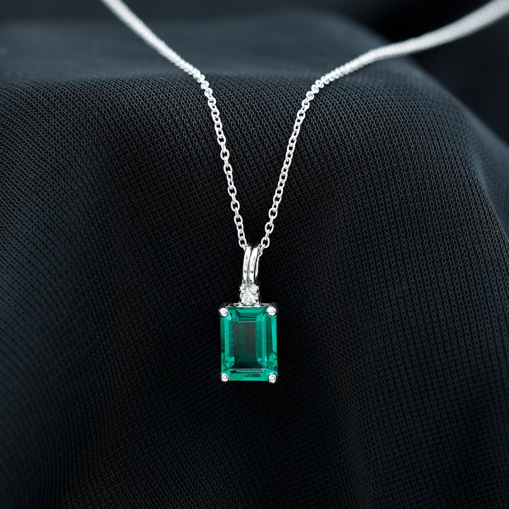 Octagon Cut Lab Created Emerald Solitaire Necklace with Chain