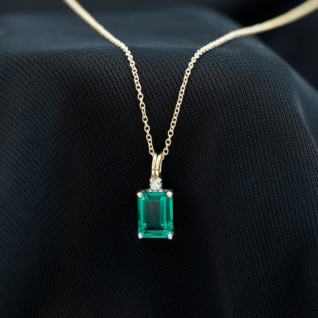 Octagon Cut Lab Created Emerald Solitaire Necklace with Chain