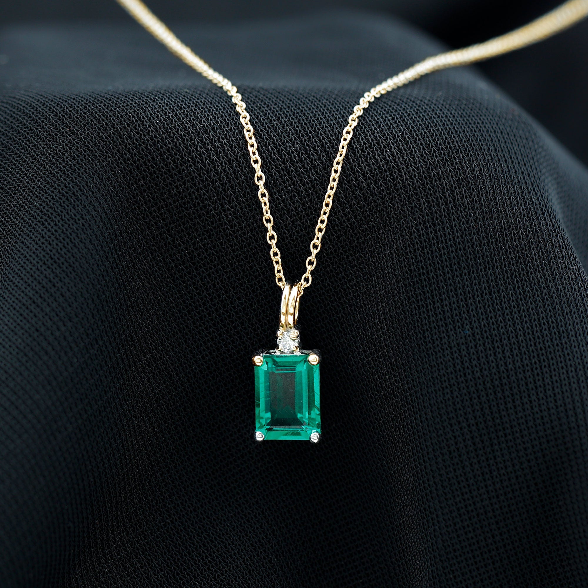 Octagon Cut Lab Created Emerald Solitaire Necklace with Chain