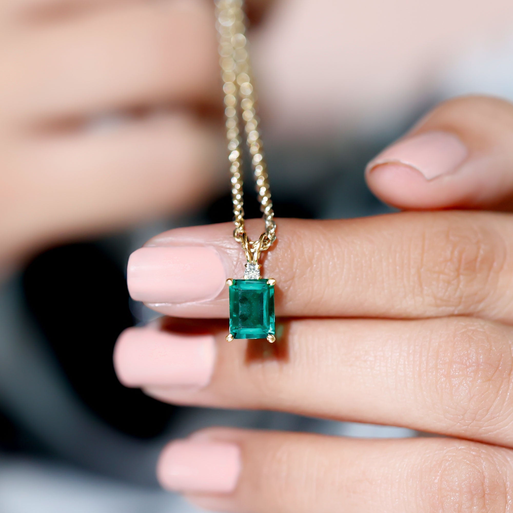 Octagon Cut Lab Created Emerald Solitaire Necklace with Chain