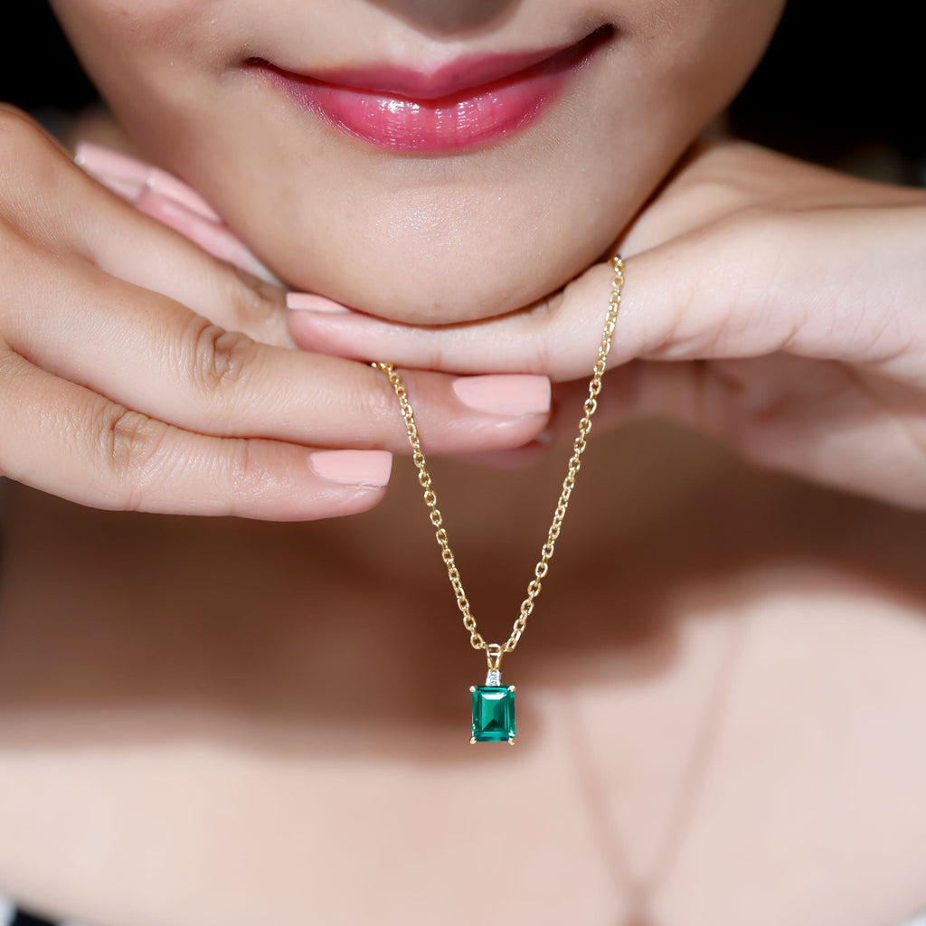 Octagon Cut Lab Created Emerald Solitaire Necklace with Chain