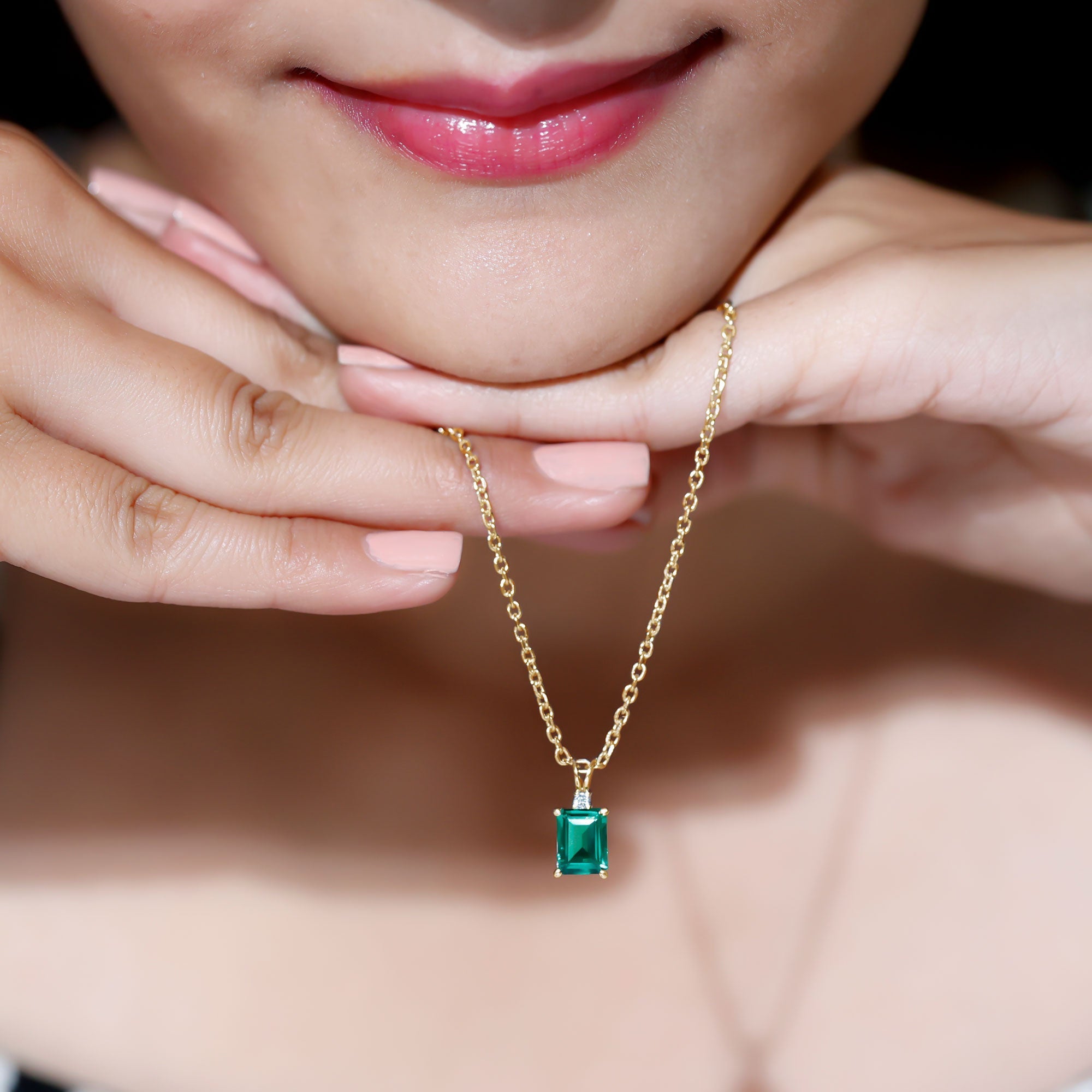 Octagon Cut Lab Created Emerald Solitaire Necklace with Chain