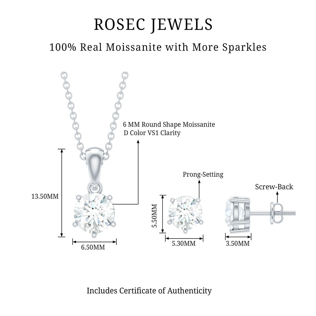 2 CT Round Shape Moissanite Solitaire Jewelry Set