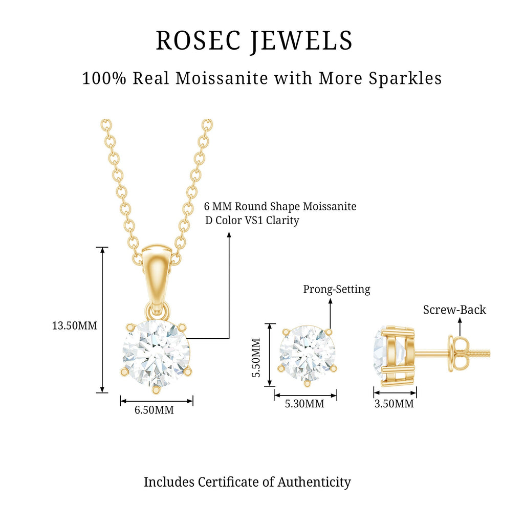 2 CT Round Shape Moissanite Solitaire Jewelry Set