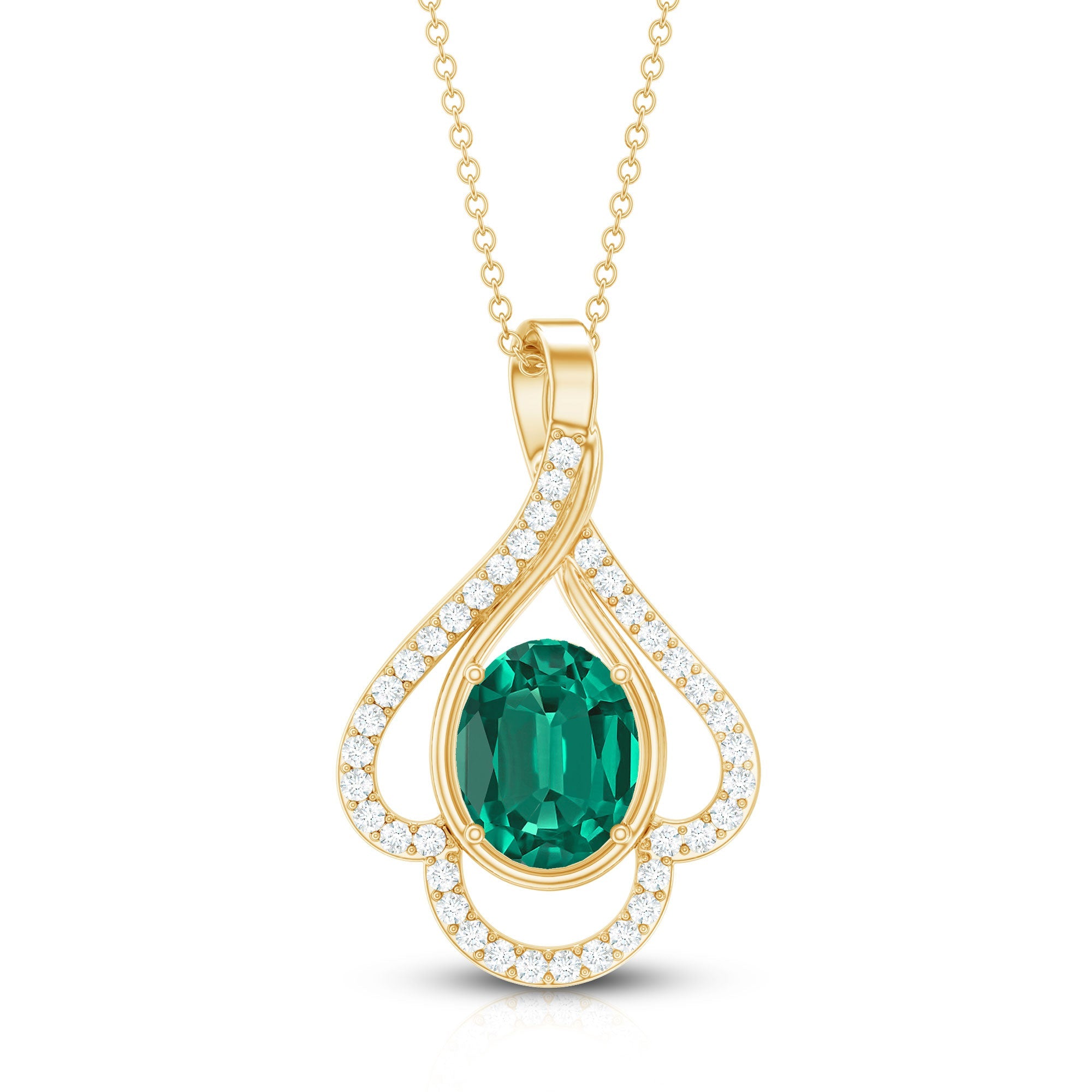 Lab Grown Emerald Oval Pendant Necklace with Diamonds