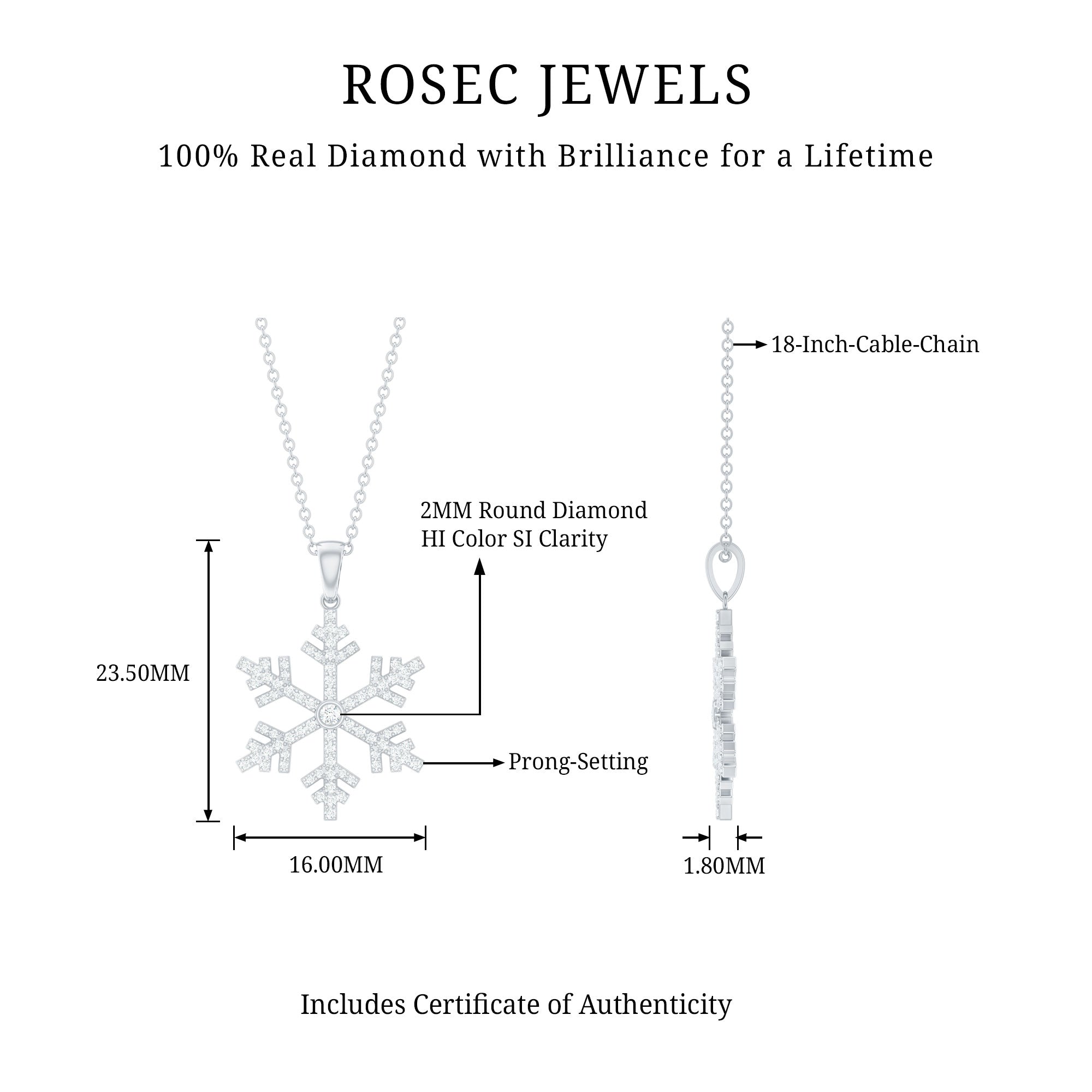 Genuine Diamond Snowflake Pendant for Women