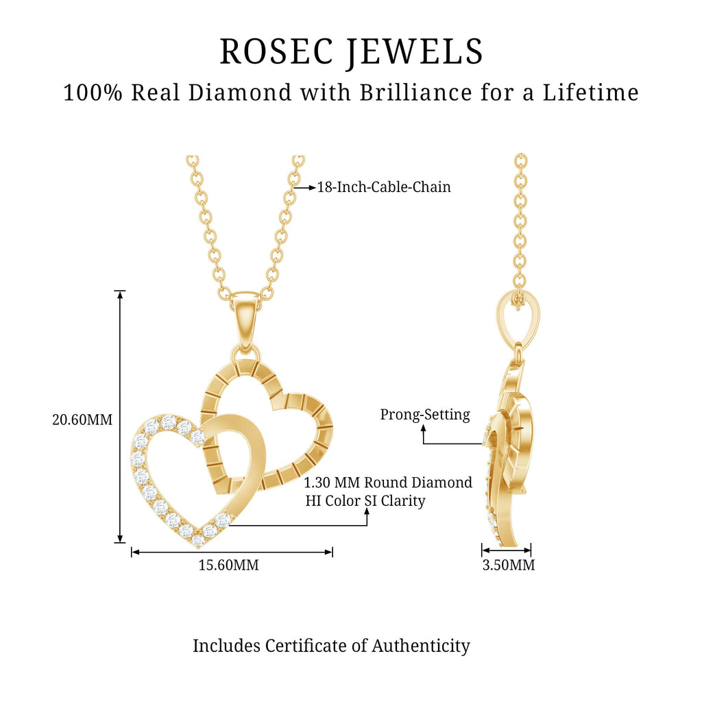 Pave Set Diamond Double Heart Necklace