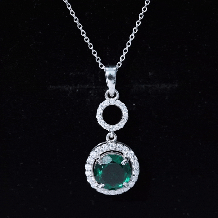 Lab Grown Emerald and Moissanite Halo Pendant Necklace