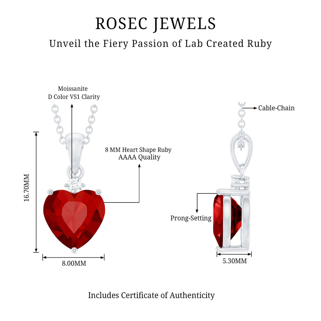2 CT Lab Grown Ruby Heart Pendant Necklace with Moissanite