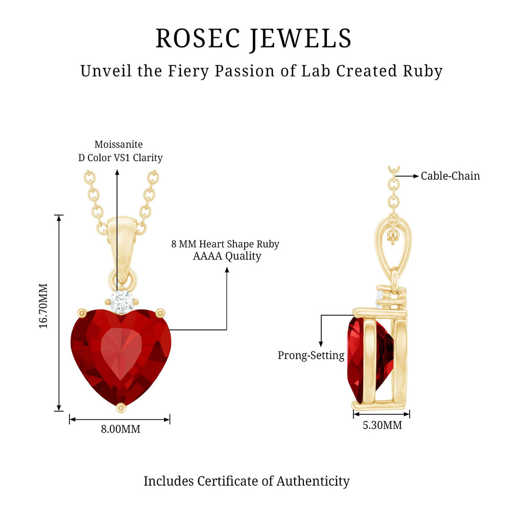 2 CT Lab Grown Ruby Heart Pendant Necklace with Moissanite