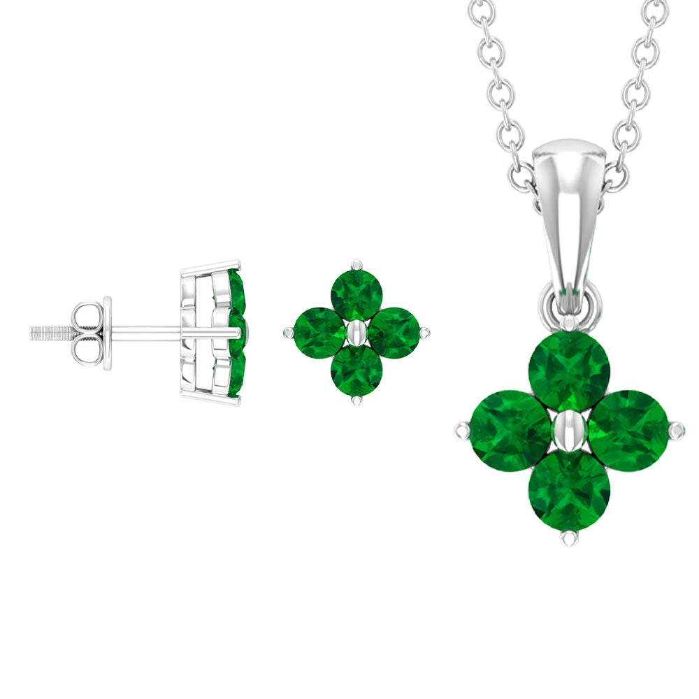 Natural Emerald Clover Jewelry Set for Women
