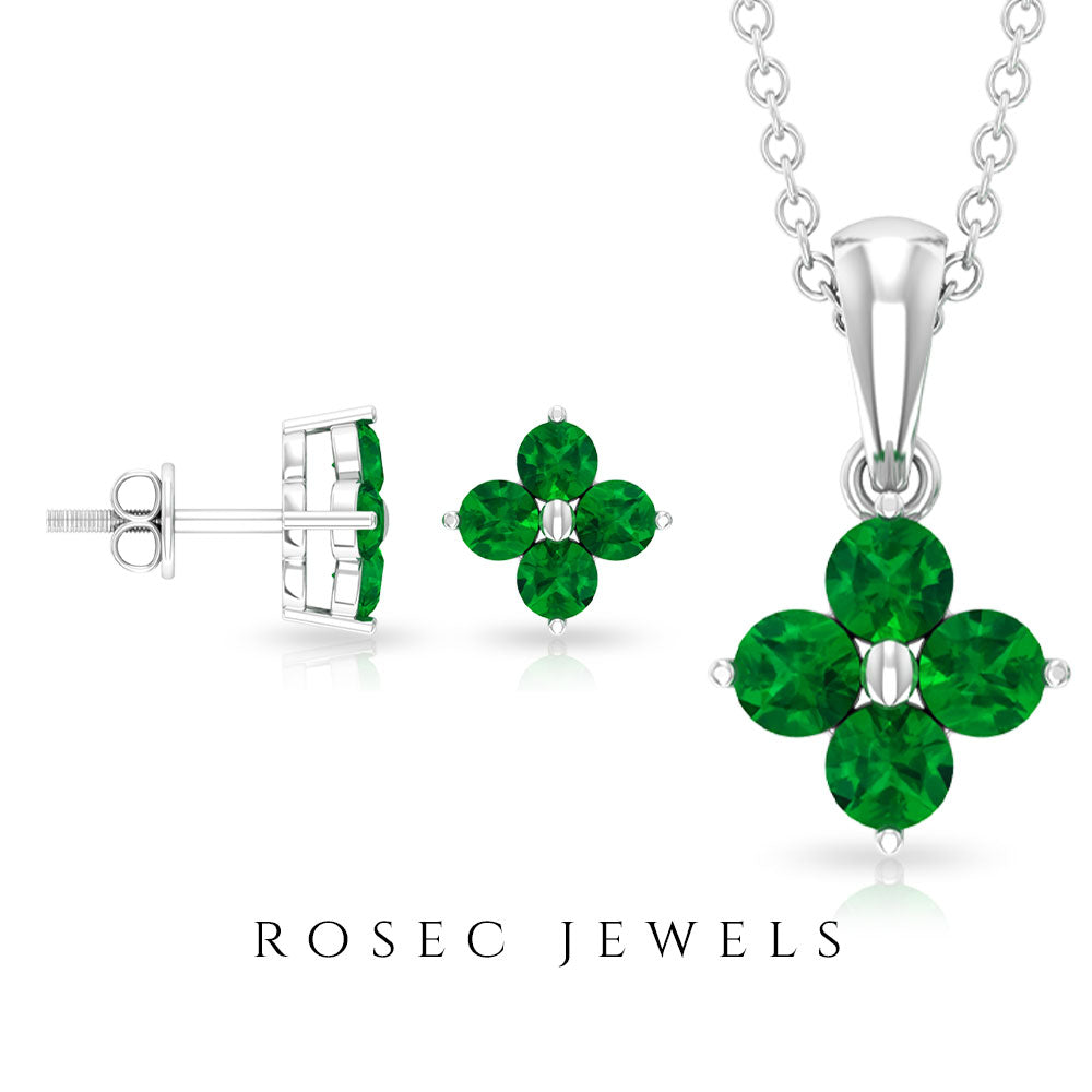 Natural Emerald Clover Jewelry Set for Women