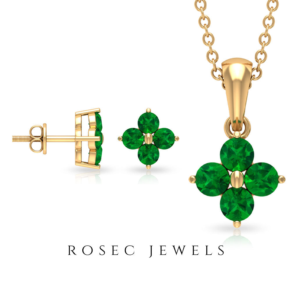 Natural Emerald Clover Jewelry Set for Women