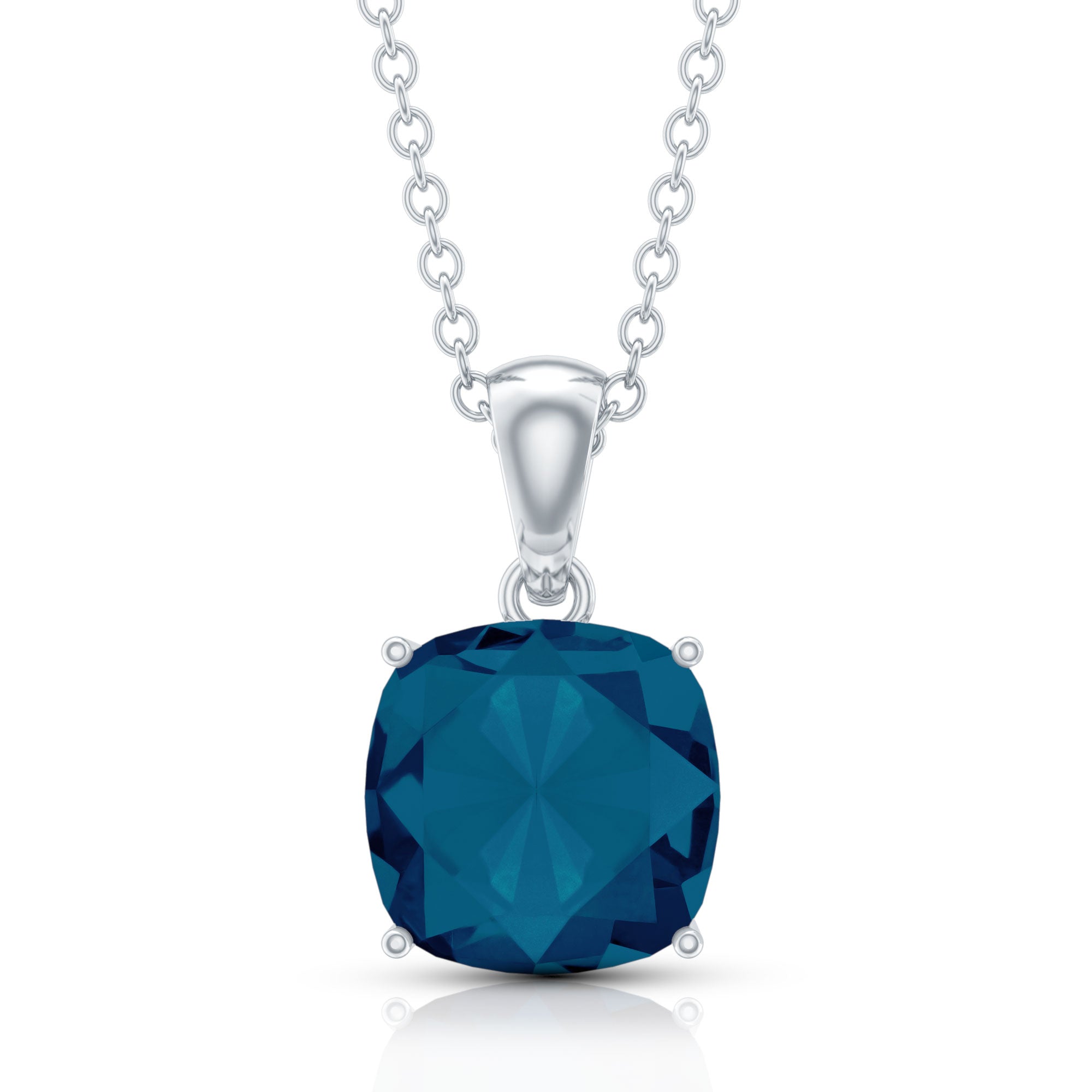 3 CT Cushion Cut London Blue Topaz Solitaire Pendant